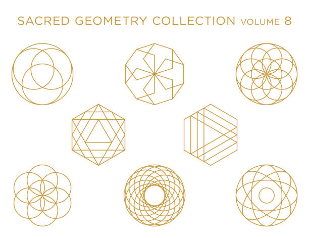 ilustraciones, imágenes clip art, dibujos animados e iconos de stock de colección de vector de geometría sagrada - oro aislado en blanco - triquetra
