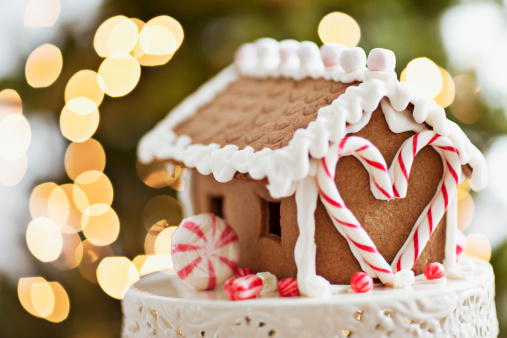 Close up of gingerbread house