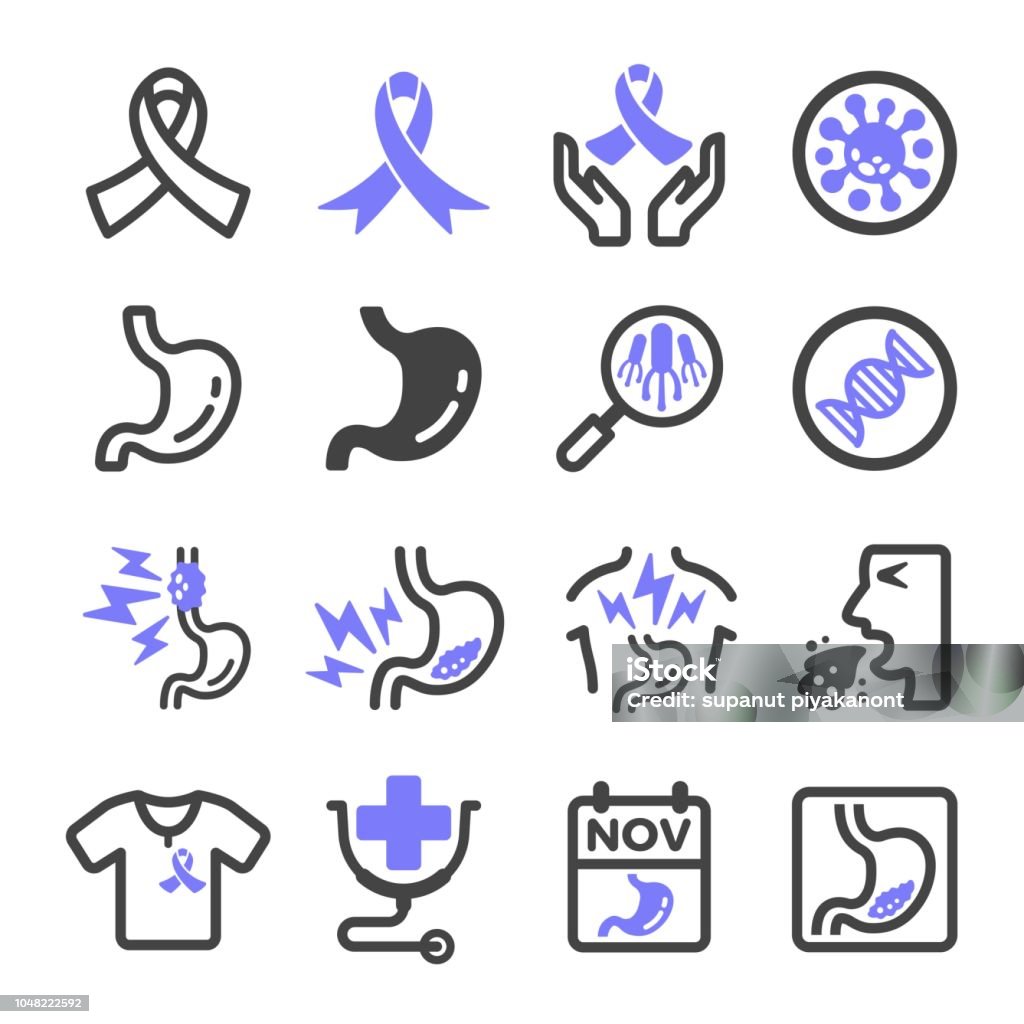 stomach cancer icon stomach cancer,esophageal cancer icon set Esophagus stock vector