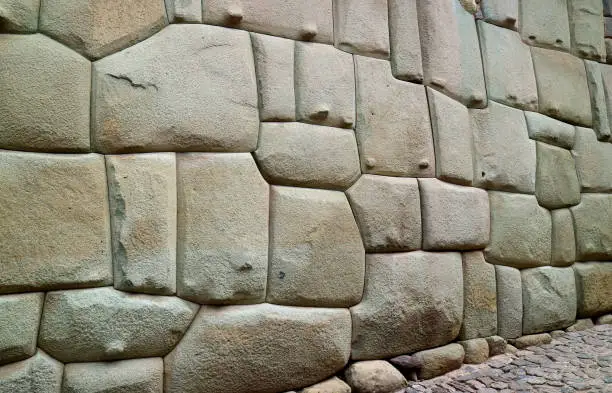 Photo of Incredible Inca Wall on Hatun Rumiyoc Street, Famous Ancient Street in Cusco, Peru, South America, Archaeological site