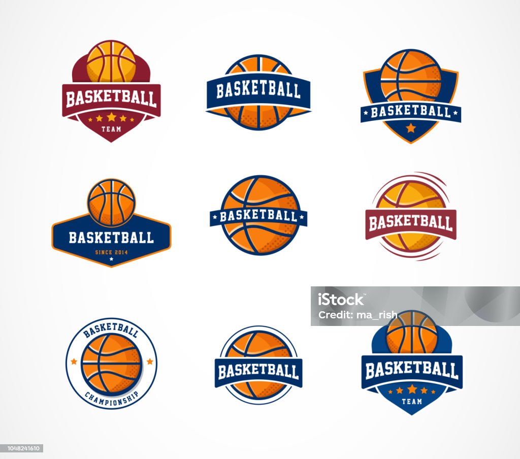 Basketball Logo, Emblem, Ikonen Sammlungen, Vektor-Vorlagen - Lizenzfrei Basketball Vektorgrafik