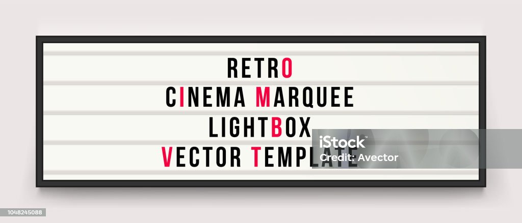 Retro cinema marquee or movie signage lightbox in frame vector template Movie Theater stock vector