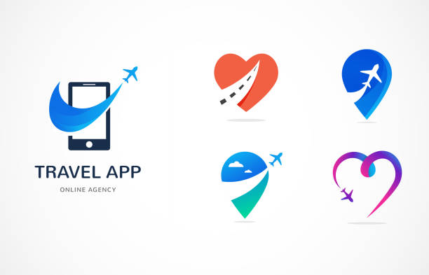 Travel agency, tourism app and trips logo, adventure tours, vector modern icon and element Travel agency, tourism app and trips logo, adventure tours, vector modern icon and graphic elements travel agencies stock illustrations