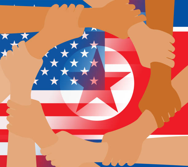 istock Usa North Korean Peace Hands Flags 3d Illustration 1048258972