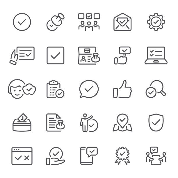 Approval icons Approval, agreement, tick, stamp, icon, icon set, check mark ok sign stock illustrations