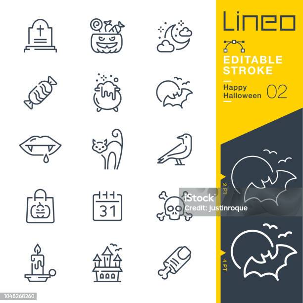 Lineo Editable Stroke Happy Halloween Line Icons Stock Illustration - Download Image Now - Icon Symbol, Halloween, Candy