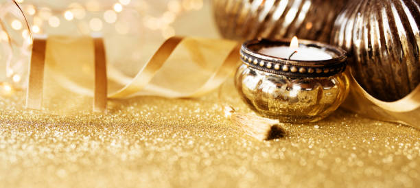istock Christmas still life on gold sparkling background 1048270946