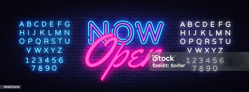 Now Open neon text vector design template. Now Open neon logo, light banner design element colorful modern design trend, night bright advertising, bright sign. Vector. Editing text neon sign Now Open neon text vector design template. Now Open neon logo, light banner design element colorful modern design trend, night bright advertising, bright sign. Vector. Editing text neon sign. Open stock vector