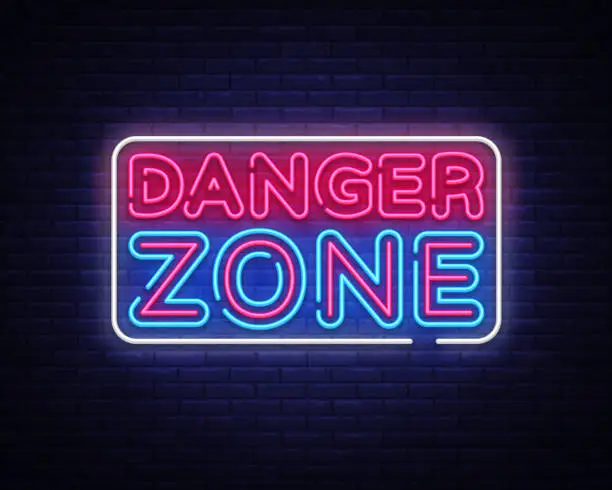 Vector illustration of Danger Zone neon signs vector design template. Danger Zone neon symbol, light banner design element colorful modern design trend, night bright advertising, bright sign. Vector illustration