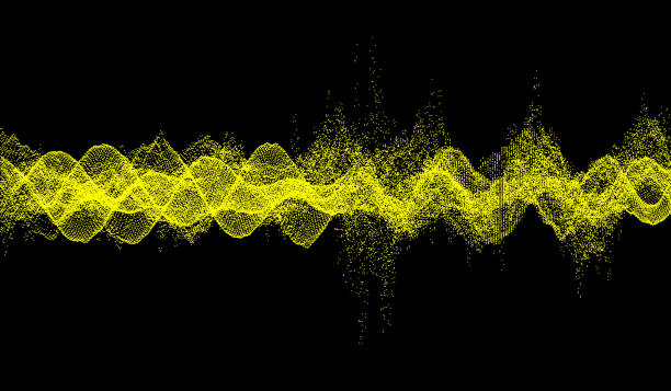 illustrations, cliparts, dessins animés et icônes de ondes sonores. effet dynamique. illustration vectorielle avec particule. surface de la grille 3d. - sine wave oscillation energy sound