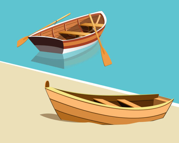 Boats on the shore Boats on the shore rowboat stock illustrations