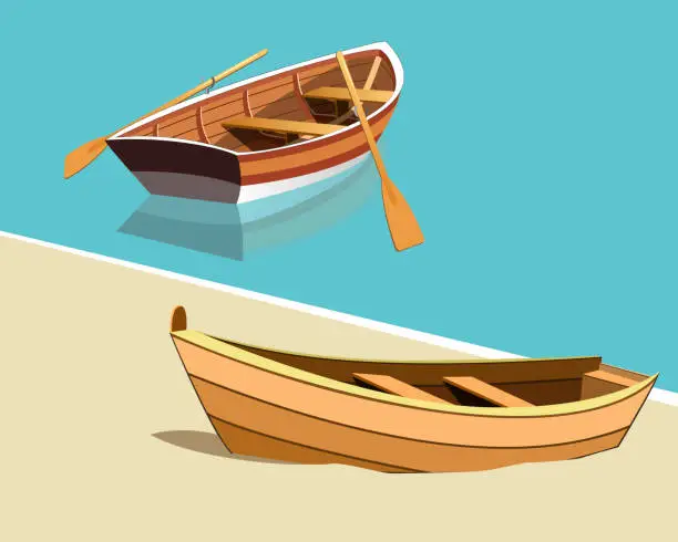Vector illustration of Boats on the shore