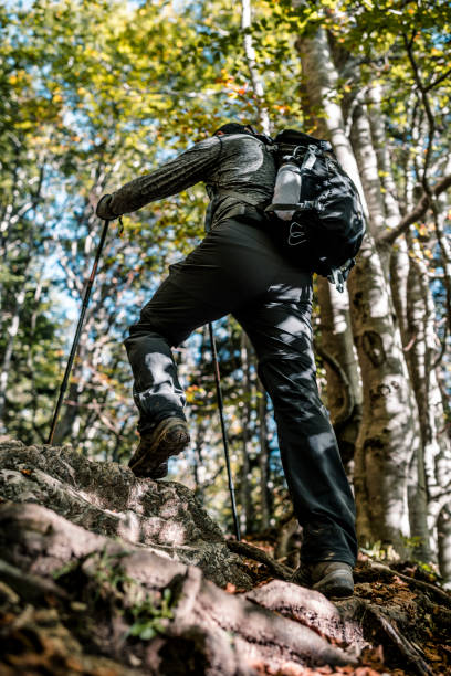 istock Mature man hiking on high mountain 1048282818
