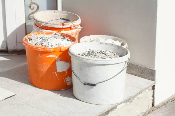 Buckets filled with rubble stock photo