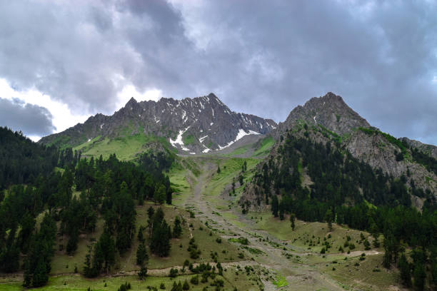 istock Beautiful forest on mountains with smoky clouds in Gilgit Pakistan 1048289640