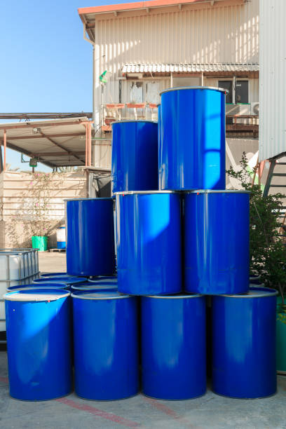 istock Blue barrels on a chemical plant 1048289720