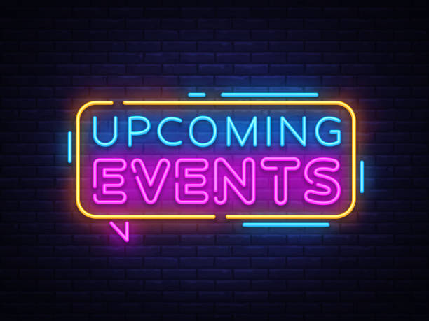 Upcoming Events Neon Text Vector. Neon sign, design template, modern trend design, night neon signboard, night bright advertising, light banner, light art. Vector illustration Upcoming Events Neon Text Vector. Neon sign, design template, modern trend design, night neon signboard, night bright advertising, light banner, light art. Vector illustration. upcoming events stock illustrations
