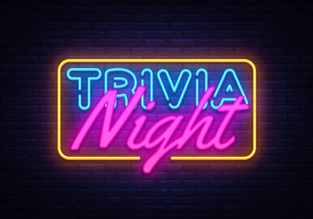 Trivia Night neon sign vector. Quiz Time Design template neon sign, light banner, neon signboard, nightly bright advertising, light inscription. Vector illustration Trivia Night neon sign vector. Quiz Time Design template neon sign, light banner, neon signboard, nightly bright advertising, light inscription. Vector illustration. trivia night stock illustrations