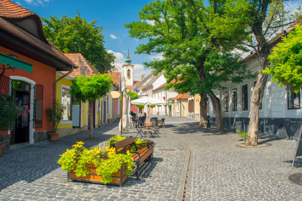 風光明媚な表示古いの日当たりの良い夏の日にハンガリー センテンドレの街 - ハンガリー 写真 ストッ  クフォトと画像