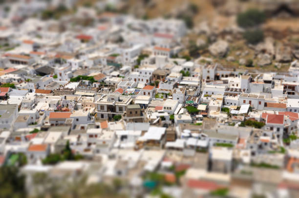 Lindos in Rhodes, shift and tilt photo to give the impression of miniature buildings