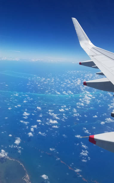 istock Airplane wing view above the Caribbean sea. 1048300844