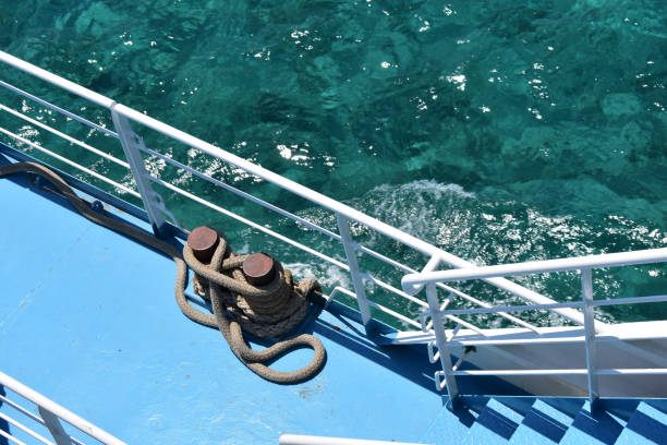 Rope on the boat and blue sea.
