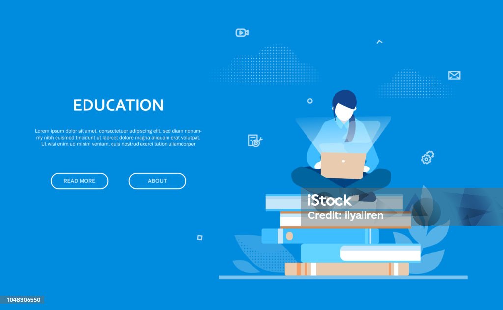 Bildung - flaches Design Stil bunte Web-banner - Lizenzfrei Lernen Vektorgrafik