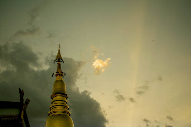 Buddhist temple on the hill. And beautiful sky