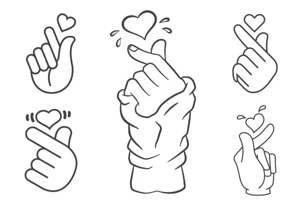 Vector illustration of Vector korean heart hand gesture symbols set
