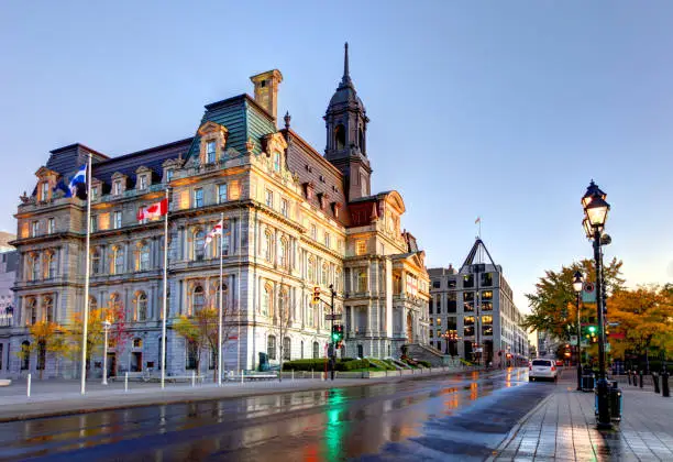 The five-story Montreal City Hall is the seat of local government in Montreal, Quebec, Canada.