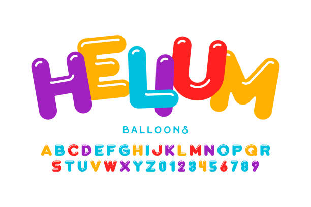 Party balloons style font Party balloons style font design, helium balloons alphabet letters and numbers vector illustration helium stock illustrations