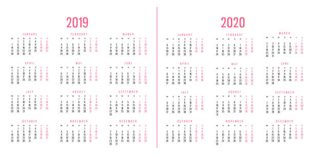 calendars of 2019 and 2020 - november calendar pink event imagens e fotografias de stock