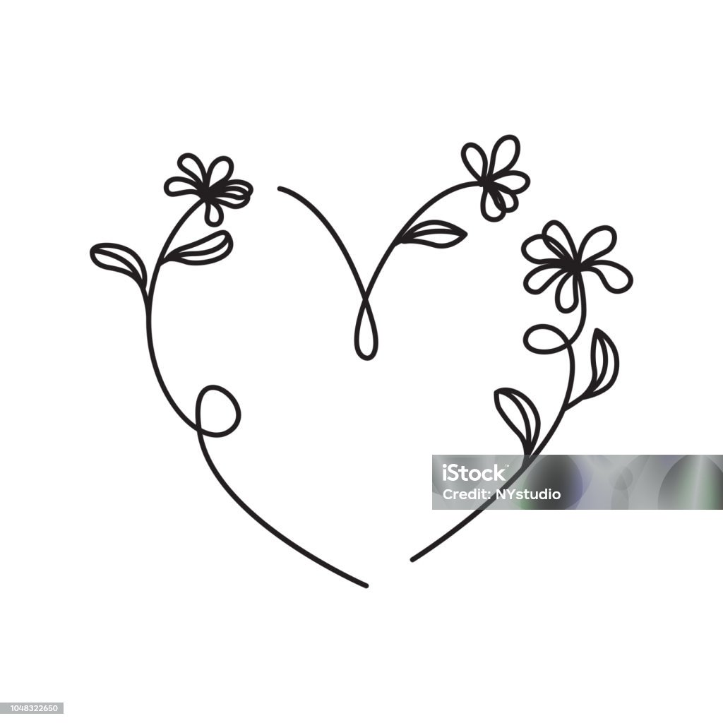 Vector of Hand Drawn Heart and Flower Doodles Ornamental Heart Shape stock vector