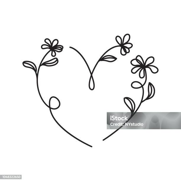 Vector Of Hand Drawn Heart And Flower Doodles Ornamental Stock Illustration - Download Image Now