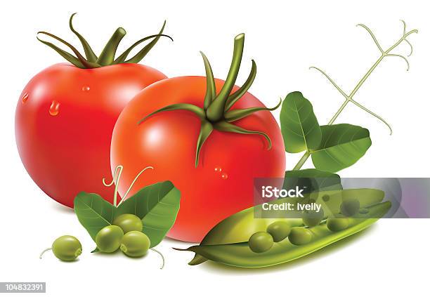 Tomatoes With Ripe Peas Stock Illustration - Download Image Now - Color Image, Freshness, Green Color