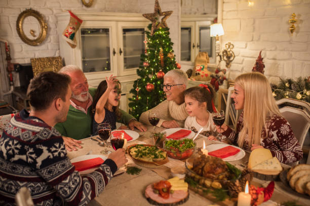 istock Happy family at Christmas dinner 1048333420