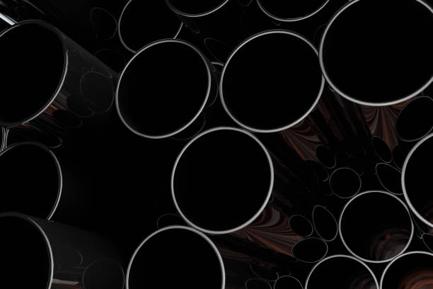 istock Stack of shiny metal steel pipes 1048335506