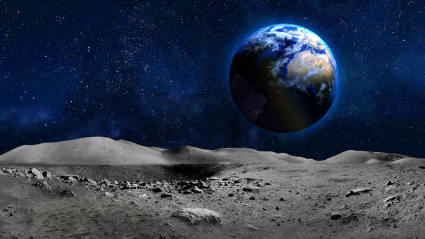 istock Earth planet view from moon surface. Elements of this image provided by NASA 1048336166