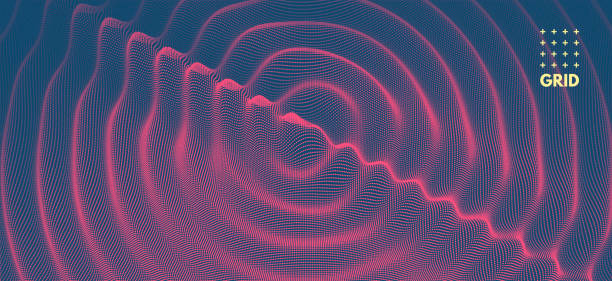 ilustrações de stock, clip art, desenhos animados e ícones de 3d wavy background with ripple effect. vector illustration with particle. 3d grid surface. - caos ilustrações