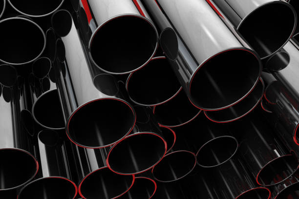 istock Stack of shiny metal steel pipes 1048348526