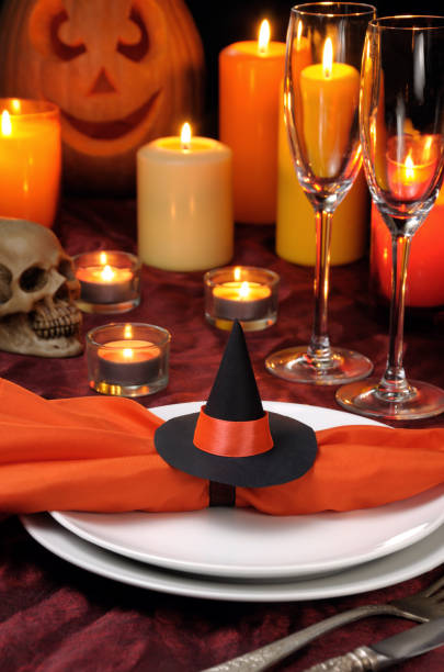 istock idea how to decorate the napkin on the table for Halloween 1048349872