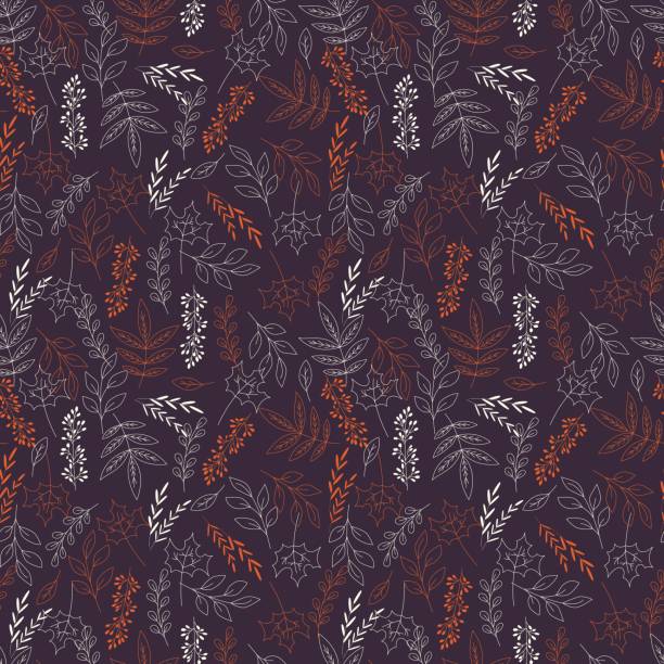 illustrazioni stock, clip art, cartoni animati e icone di tendenza di motivo autunnale senza cuciture con elementi decorativi floreali, design colorato, illustrazione vettoriale - pumpkin autumn pattern repetition