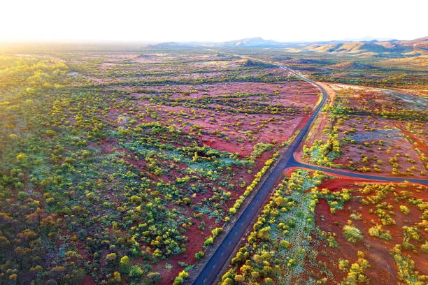 długa prosta droga w australijskim outbacku - the pilbara zdjęcia i obrazy z banku zdjęć