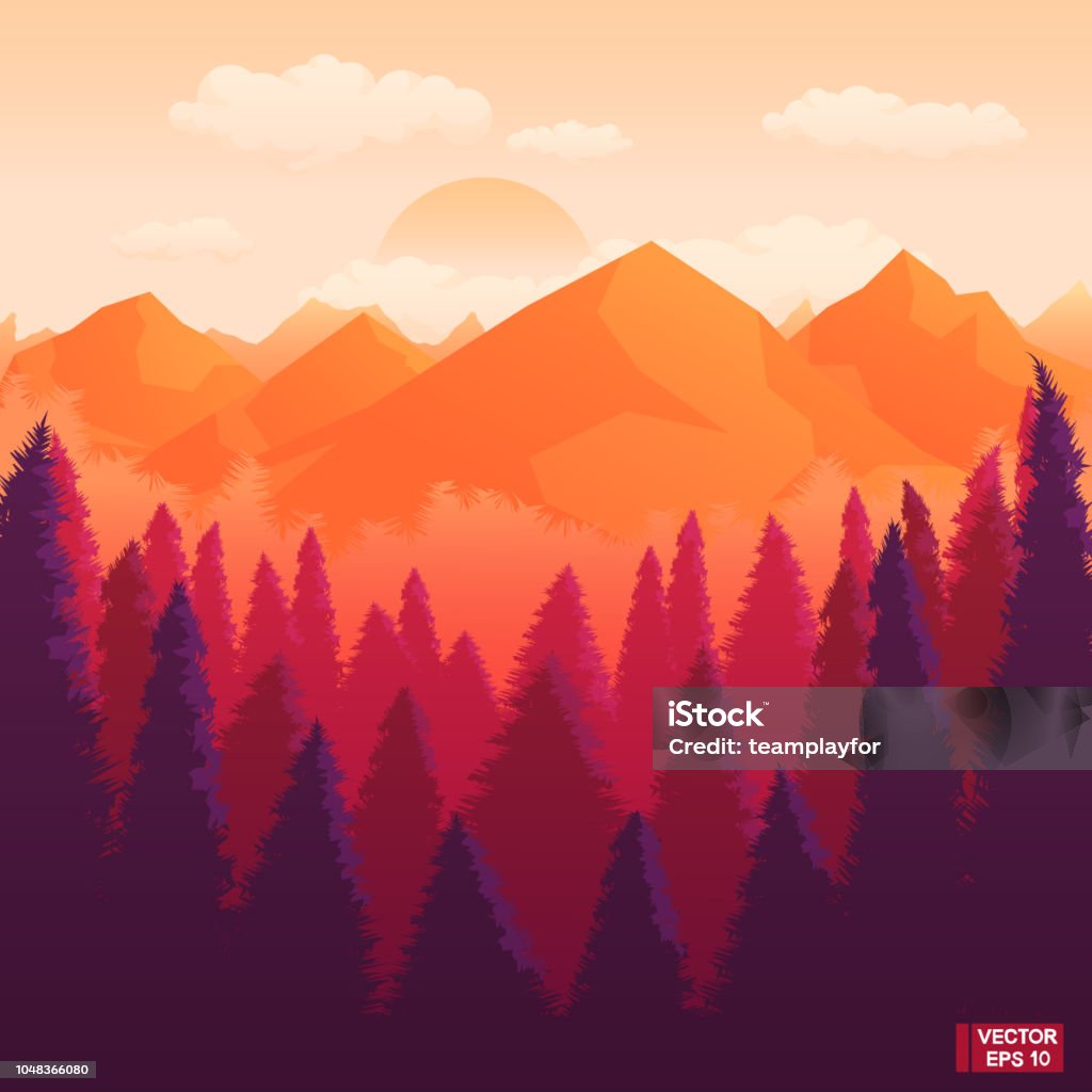 Hình Ảnh Vector Phong Cảnh Với Một Khu Rừng Lá Kim Và Núi Non Với Tông Màu  Đỏ Hình minh họa Sẵn có - Tải xuống Hình ảnh Ngay bây giờ - iStock