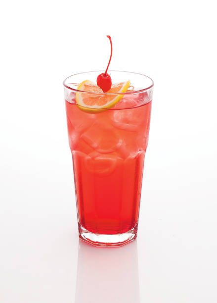 istock beautiful red cocktail with orange cherry and ice 1048379496