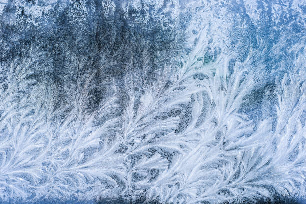 istock Frosty glass ice background, natural beautiful snowflakes. Frost ice pattern. 1048379634