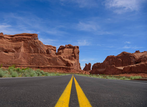 istock Utah road, mountains, double yellow lines 1048384192