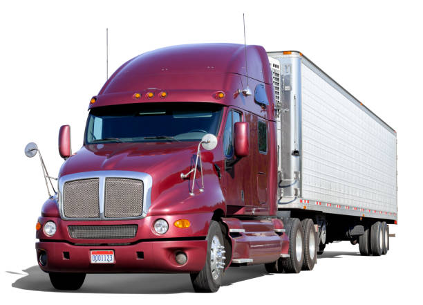 istock Semi Truck Three Quarter View On White 1048390826