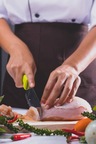 istock The chef is cutting the chicken meat for cooking 1048390942
