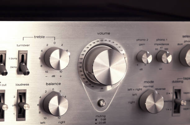 istock Vintage Stereo Amplifier Shiny Metal Volume Control Knob 1048401220